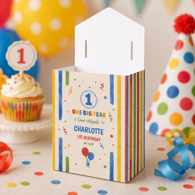 Bold Rainbow One Big Year 1st Birthday party Favour Box (Bold Rainbow One Big Year 1st Birthday party Favor Boxes
)