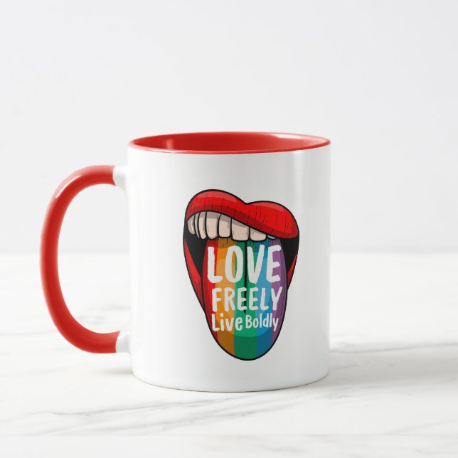 Bold Rainbow Pride Coffee Mug Proud & Loud LGBTQ (Left)