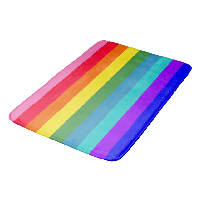 Bold Rainbow Stripes bath mat (Angled)