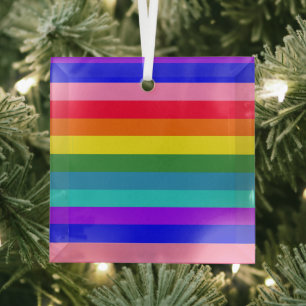 Bold Rainbow Stripes  Glass Tree Decoration