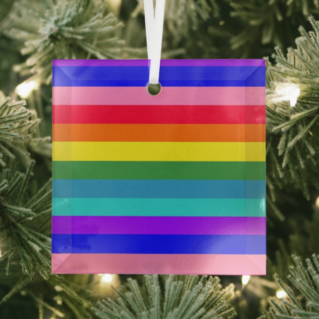 Bold Rainbow Stripes  Glass Tree Decoration (Insitu)