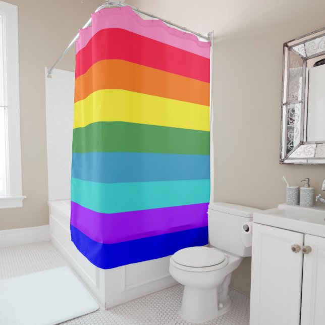 Bold Rainbow Stripes Shower Curtain (In Situ)