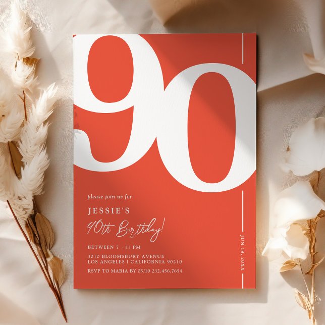Bold Red 90th Birthday Invitation (Creator Uploaded)