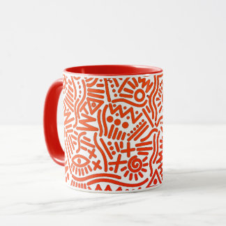 Bold Red Abstract Doodle Line Art Two-Tone Mug