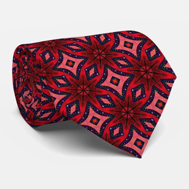 Bold Red Abstract Poinsettia Neck Tie (Rolled)
