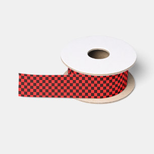 Bold Red and Black Chequered Pattern Design Satin Ribbon
