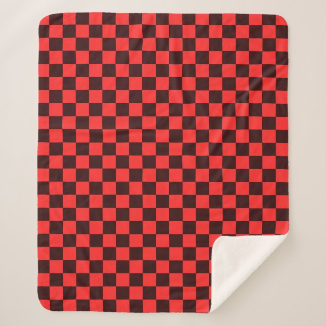 Bold Red and Black Chequered Pattern Design Sherpa Blanket (Front)
