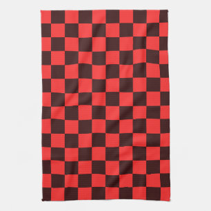 Bold Red and Black Chequered Pattern Design Tea Towel