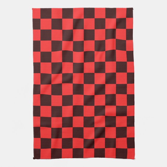 Bold Red and Black Chequered Pattern Design Tea Towel (Vertical)