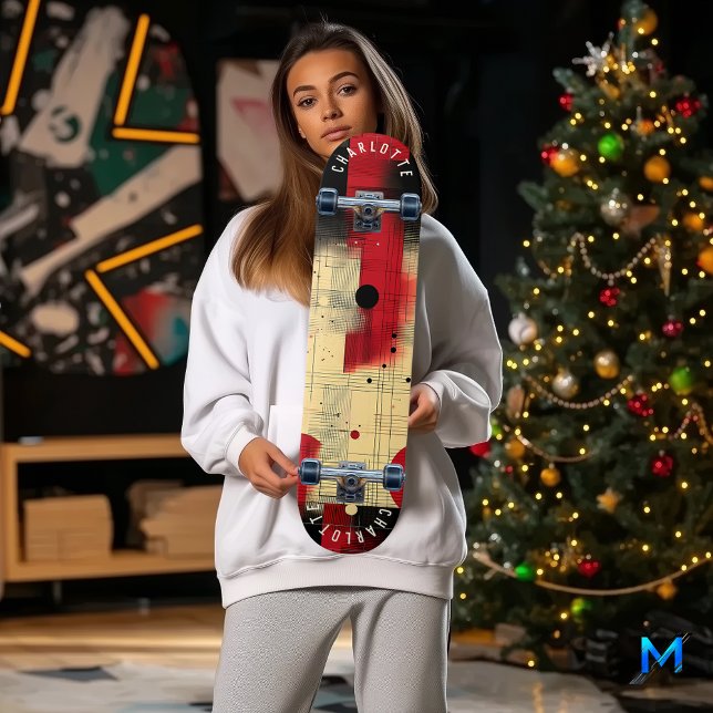 Bold Red and Black Geometric Abstract Skateboard (Creator Uploaded)