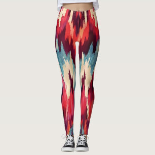 Bold Red and Black Ikat Design Leggings