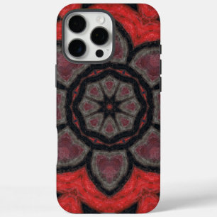 Bold Red and Black Kaleidoscope Flower Mandala iPhone 16 Pro Max Case