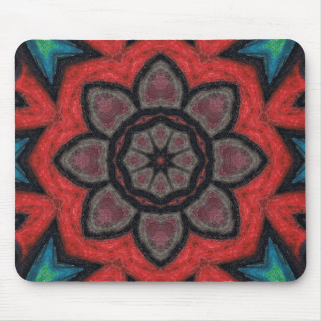 Bold Red and Black Kaleidoscope Flower Mandala Mouse Pad (Front)