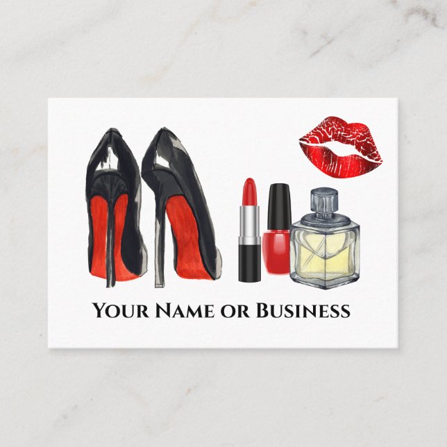 Bold Red and Black Makeup and Nail Polish Salon Business Card (Front)