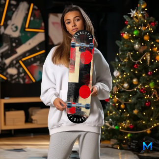  Bold Red and Black Minimalist Geometric Modern Skateboard