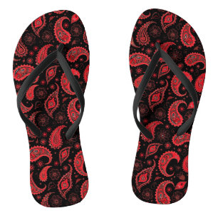 Bold Red and Black Paisley Pattern Jandals