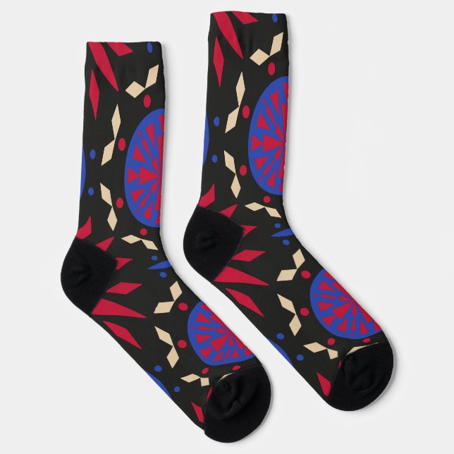 Bold Red and Blue Geometric Seamless Pattern Socks (Right)