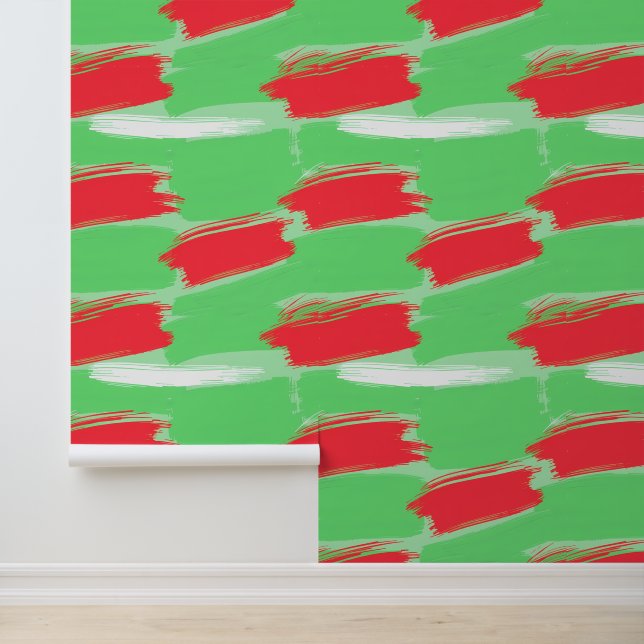 Bold Red and Green Abstract Brushstroke Art Wallpaper (Application)