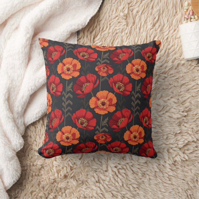 Bold Red and Orange Poppy Cushion (Blanket)