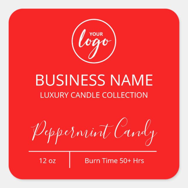 Bold Red And White Candle Logo Labels (Front)