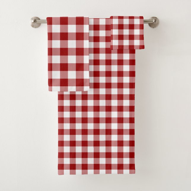 Bold Red and White Gingham Plaid Towel Set (Insitu)