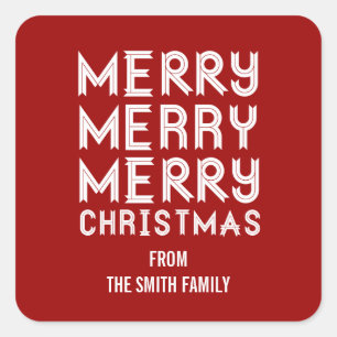 Bold RED and White Merry Christmas Gift Labels