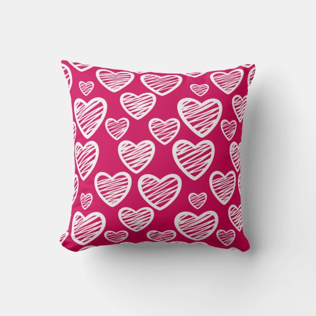 Bold Red and White Scribble Heart Pattern  Cushion (Front)