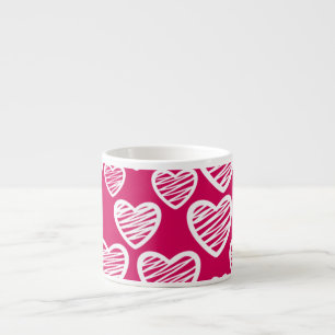 Bold Red and White Scribble Heart Pattern Espresso Cup