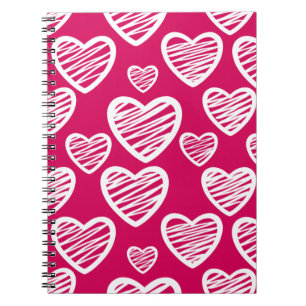Bold Red and White Scribble Heart Pattern  Spiral Notebook