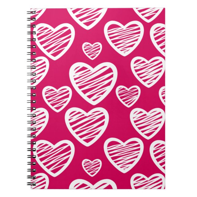 Bold Red and White Scribble Heart Pattern  Spiral Notebook (Front)
