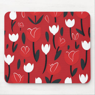 Bold Red and White Tulip Spring Floral Mouse Pad