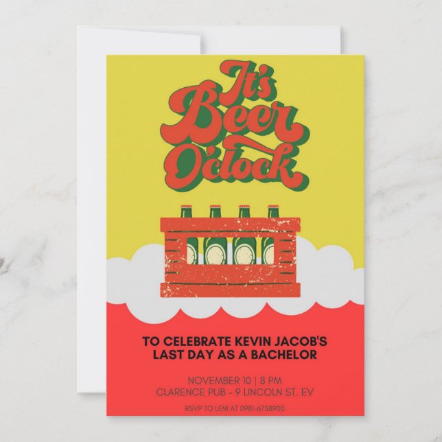 Bold Red And Yellow Bachelor Party Invitation (Front)