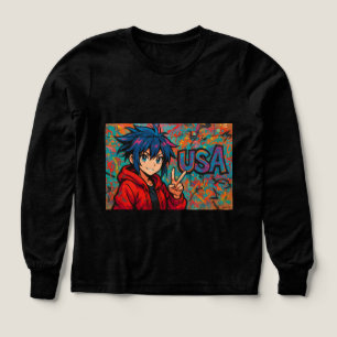 Bold Red Anime USA Graphic T-Shirt