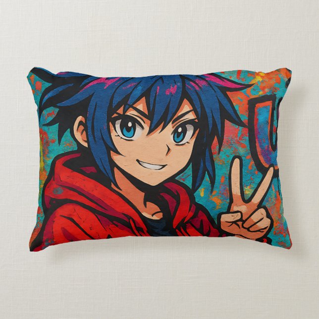 Bold Red Anime USA Graphic T-Shirt Decorative Cushion (Front)