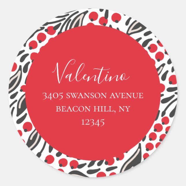 Bold Red Berry Return Address Round Sticker (Front)