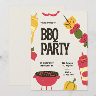 Bold Red & Black BBQ Party Invitation Illustrate