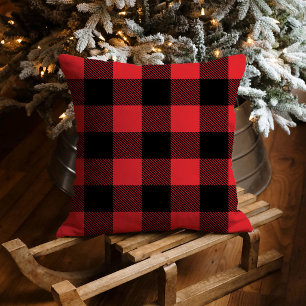 Bold Red Black Buffalo Plaid Christmas Cushion