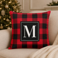 Bold Red Black Buffalo Plaid Monogram Christmas