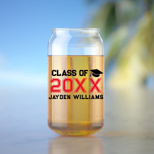 Bold Red Black Class Of 2025 Graduation Party Can Glass
