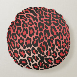 Bold Red & Black Leopard Print Round Cushion