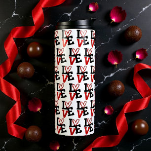 Bold Red Black LOVE Hearts Valentine Pattern Thermal Tumbler