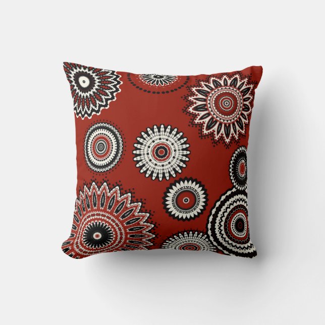 Bold Red Black White Floral Cushion (Front)