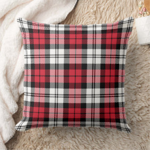 Bold Red Black White Tartan Plaid Christmas Cushion