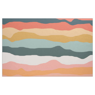 Bold Red Blue Orange Wavy Stripes Y2K Retro Fabric