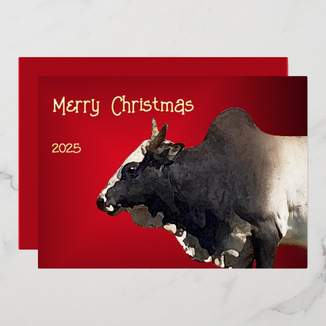 Bold Red Brahma Bull Cattle Farmer Christmas (Front/Back)