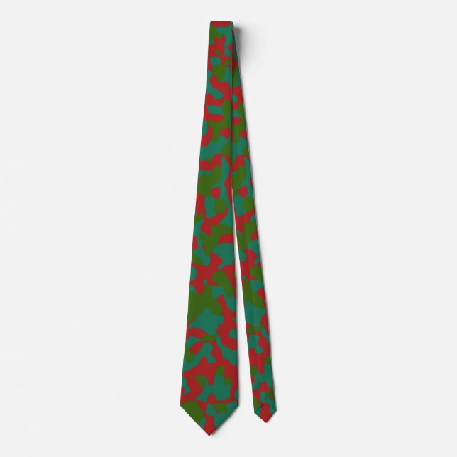 Bold Red Camouflage in Deep Green and Teal Tie (Front)