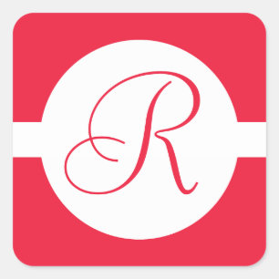 Bold Red Circle Monogram Square Sticker