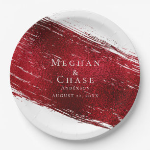 Bold  Red Faux Foil Paint Stroke Paper Plate