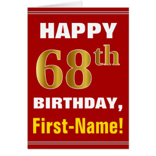 Bold, Red, Faux Gold 68th Birthday w/ Name Card