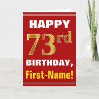 Bold, Red, Faux Gold 73rd Birthday w/ Name Card